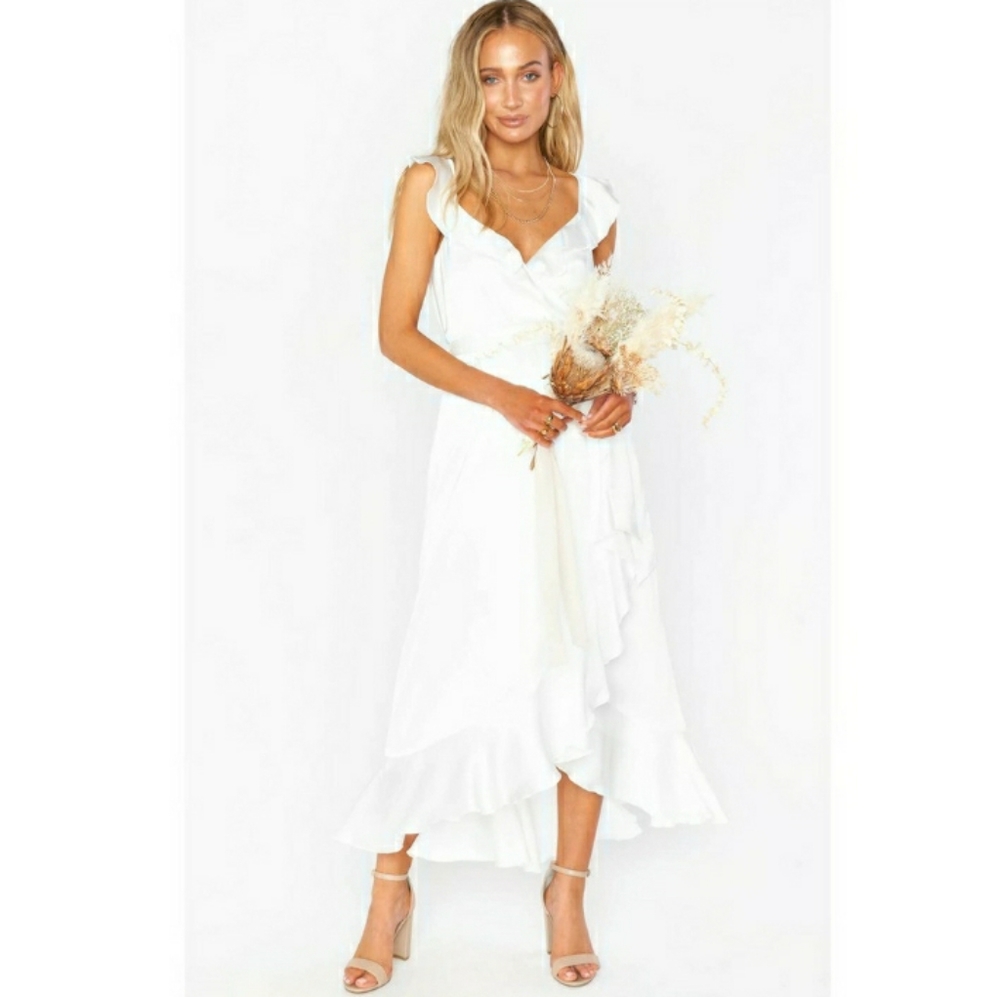 Show Me Your Mumu Samantha Ruffle Wrap Dress  Luxe Satin